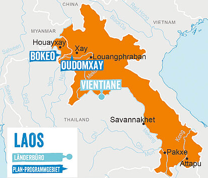 Kartenansicht: Laos - unsere Programmgebiete.