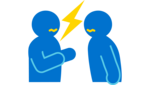 Icon von zwei Personen, die sich gegenüberstehen und miteinander streiten. Es steht für Konflikt. 