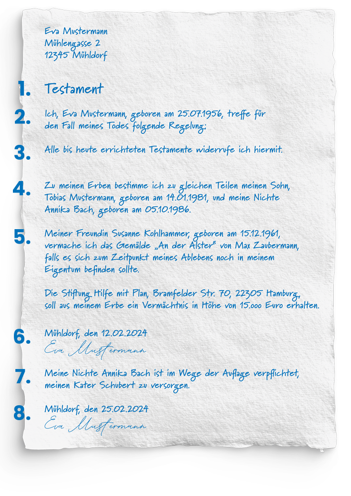 Ein handschiftliches Mustertestament.
